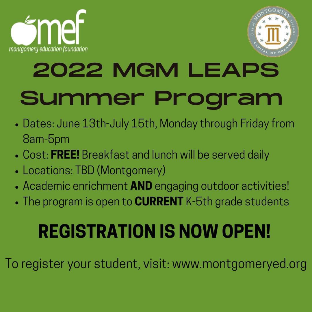City of Montgomery on Twitter "Registration for the 2022 MGM LEAPS
