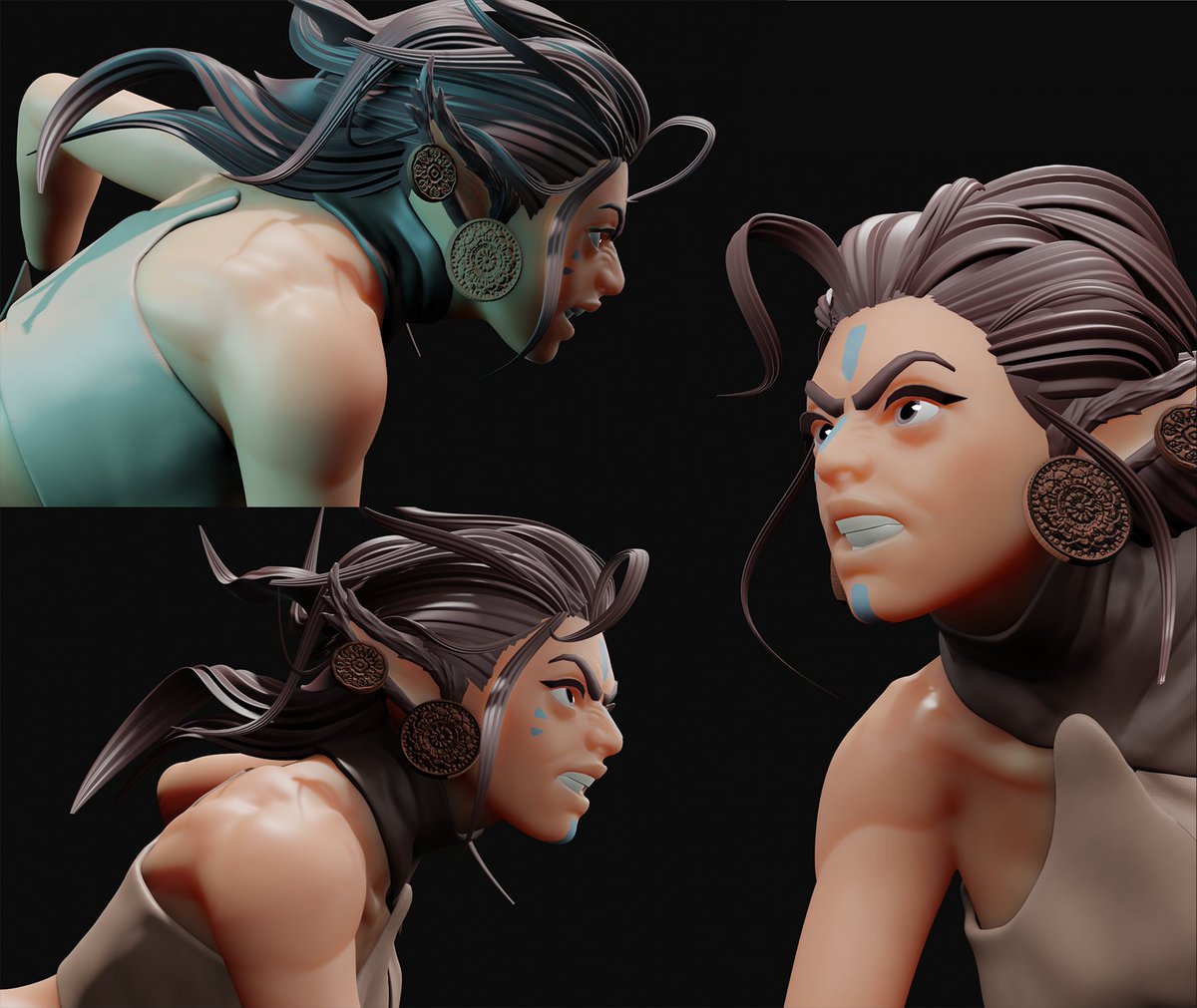 MochaProtocol's tweet photo. Switched to a more interesting #Blender experiment - I'm working on a sculpt of my current #DnD character, Una 💖 I play her in a homebrew campaign DMed by @Chris_Mudd, based in the world of the book series he's writing! https://t.co/mFKzEauGLh