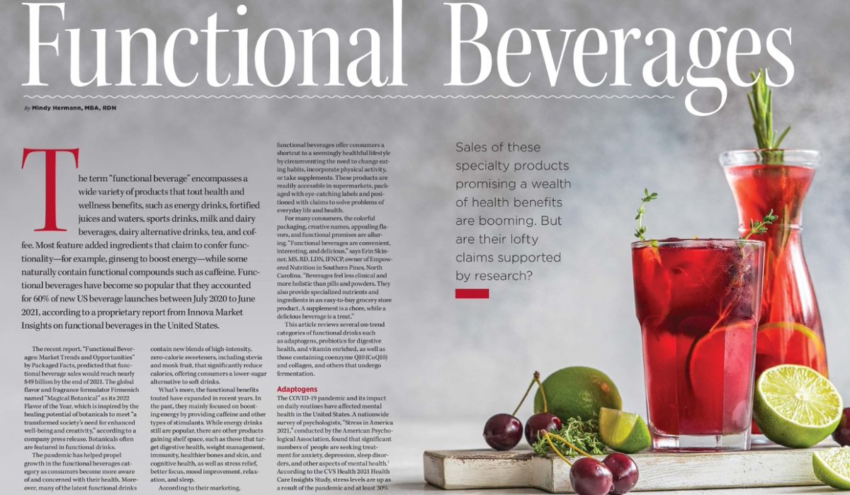 Our March cover story delves into the science surrounding #functional #beverages, a market category that’s skyrocketed in recent years. <a href="/MindyHermannRD/">Mindy Hermann</a> examines whether their health claims are fact or fiction. todaysdietitian.com/newarchives/03…