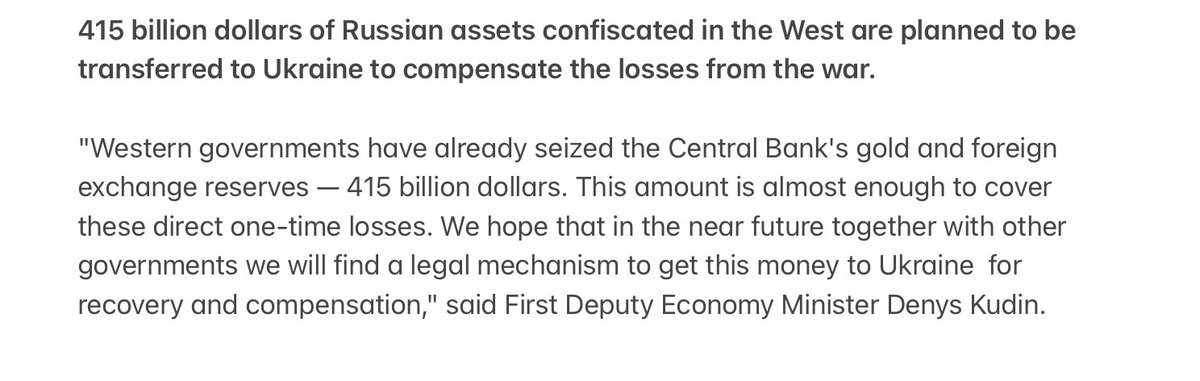 truth_about_war's tweet image. 415 billion dollars of Russian assets confiscated in the West are planned to be transferred to Ukraine to compensate the losses from the war.

#StandWithUkriane #StopRussia #ClosetheSkyoverUkraine