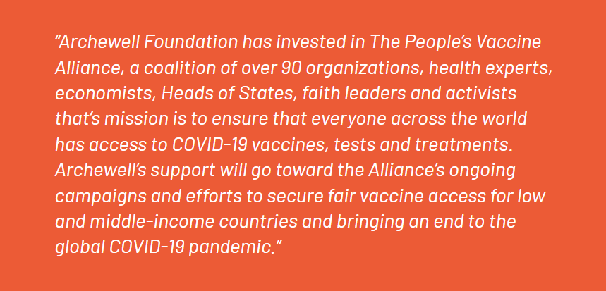 We are proud to welcome Archewell Foundation to the Alliance and appreciate their support, alongside Prince Harry and Meghan, The Duke and Duchess of Sussex. We will work together to end vaccine inequity and ensure COVID-19 vaccines, treatments + tests are available to everyone.