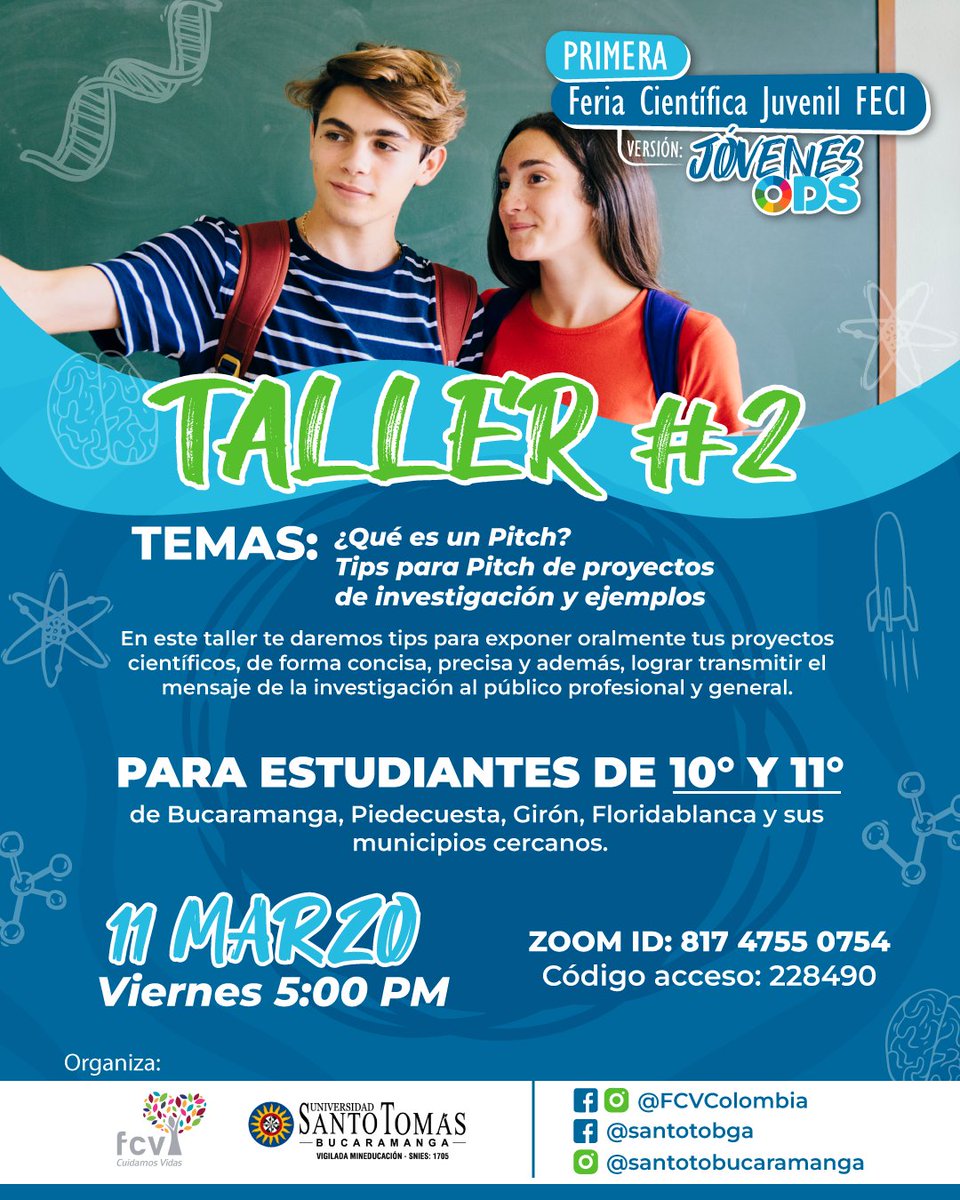 fcvcolombia's tweet photo. #ProgramateHoy | La FCV y la Universidad Santo Tomás, invitamos a los estudiantes de 10° y 11°, a participar en el segundo taller de preparación para la Primera Feria Científica Juvenil FECI: Jóvenes ODS. 🤓 https://t.co/Xy6GPYZL6d