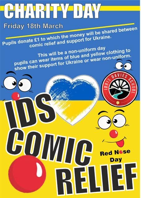 MrOwenACSHead's tweet photo. We will be holding a charity day in aid of Comic Relief and Ukraine @IDS3to18 on Friday, 18th March. We are asking for voluntary contributions of £1 for the pupils wishing to take part. https://t.co/54lbqJ4P80
