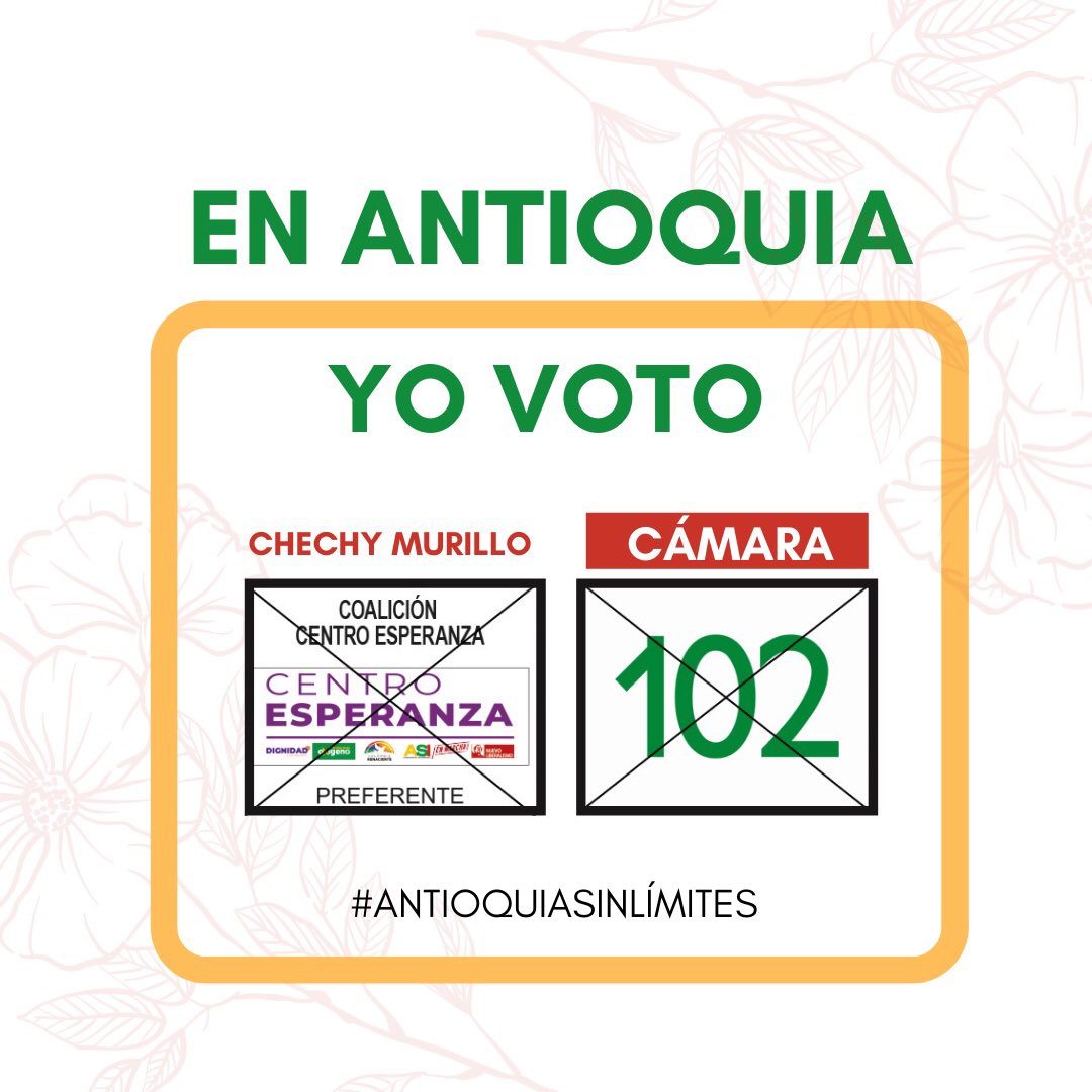 chechymurillo's tweet photo. Estamos a 3 días y tengo mucho agradecimiento hacia todas las personas que se han sumado a mi proyecto de lograr una Antioquia Sin Límites 💪🏻

Si tú quieres unirte también, recuerda votar marcando una x en el logo @CoaliEsperanza y luego marcar el número 102.
#Camara #Congreso https://t.co/GBvKGzSgcA