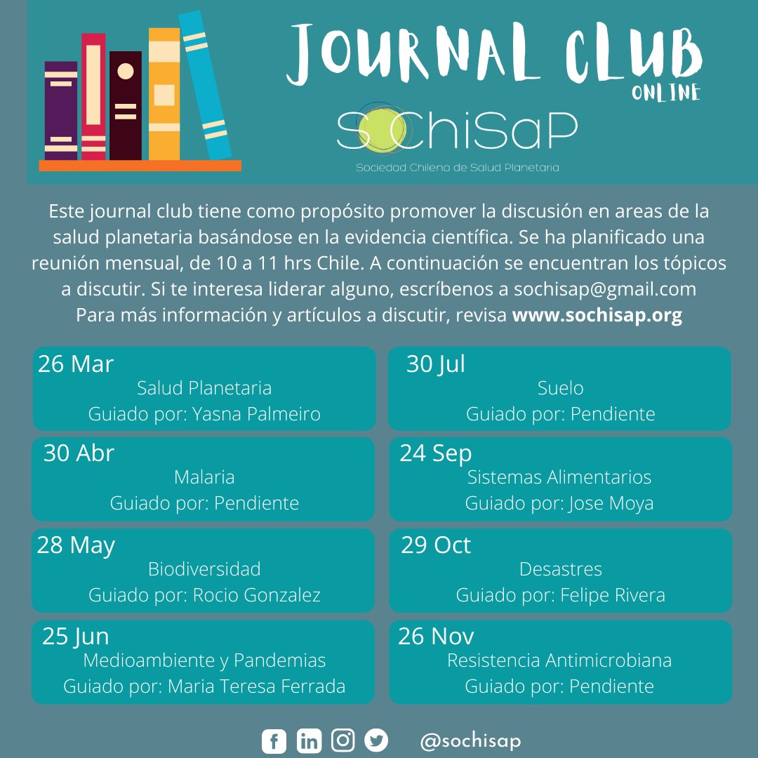 sochisap's tweet photo. Te invitamos a participar del #JournalClub de @sochisap   que parte este mes! 📰

Comenzamos con el articulo base para salud planetaria de Whitmee S, et al. 2015. 

Si te interesa participar visita https://t.co/Jliq4DP6bR https://t.co/ymA9SDdGam