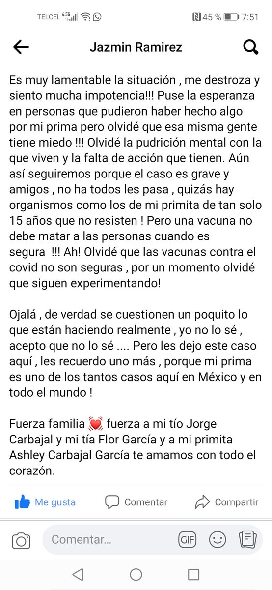 Dian_Iurd's tweet photo. Por favor autoridades apoyo para la familia Carbajal, como es posible que la reacción de una vacuna tenga a una niña de 25 años con muerte cerebral @AcapulcoGob @lopezobrador_ @Edomex @SaludGobPue @EvelynSalgadoP @PfizerMx https://t.co/5bq9YiNFJM
