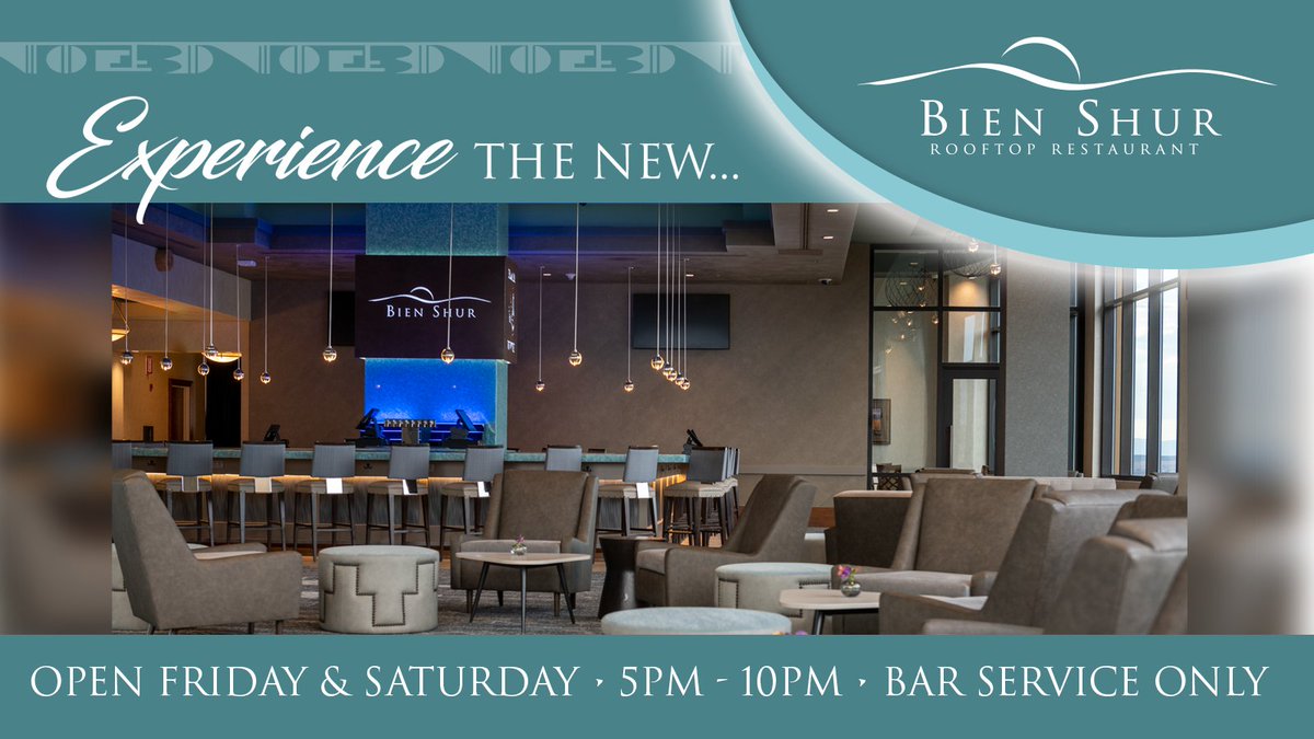 sandia_casino's tweet photo. #BIENSHUR IS OPENING TODAY! 🎉

Visit our newly remodeled #BienShurLounge #nowopen on Fridays and Saturdays from 5pm to 10pm!

Bar service only.

#sandia #sandiacasino #sandiaresort #casino #resort #abq #abqbars #albuquerque #bar #grandopening #newmexico #reopening #rooftopbar https://t.co/SdwL2yKNlq