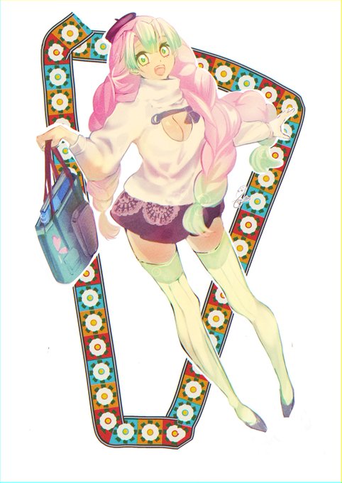 もちゃさんがTwitterに投稿した甘露寺蜜璃(鬼滅の刃)のイラスト。