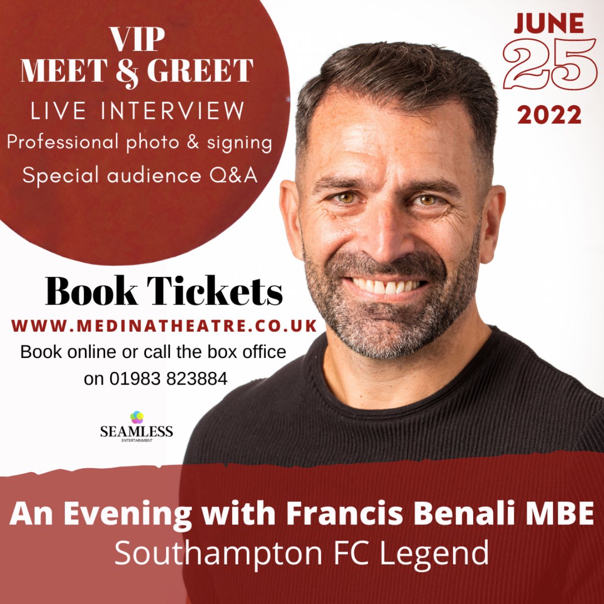 Really excited to announce I will be coming to Medina Theatre, Isle of Wight, on June 25th 2022. Join me for a VIP meet & greet, live and unscripted interview and a special audience Q&A. Tickets are available now via tinyurl.com/Benali-Tickets Can’t wait to see you there! 🗣🎤