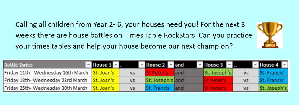 PolycarpSchool's tweet photo. *ADVANCE WARNING* St Poly's Times Table Rockstars competition begins Wednesday 16th March. You'd better get practicing! #timetablerockstars #stpolycarps #everydaymaths https://t.co/pULJNOcLTw
