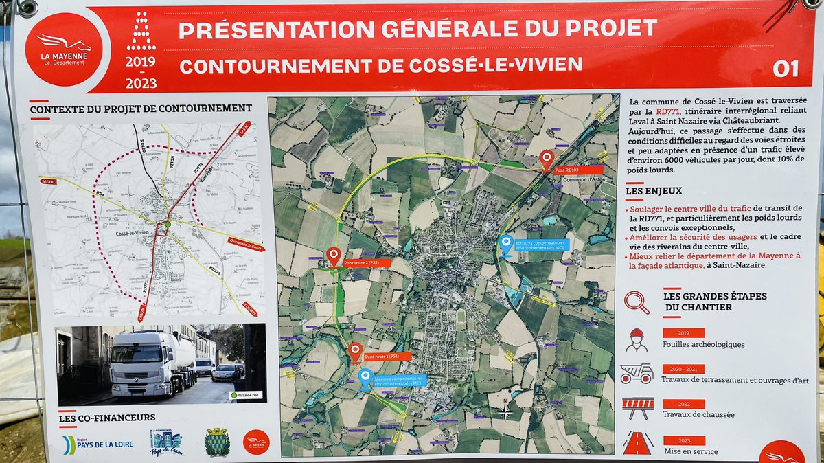 clangouet2017's tweet image. Visite du Chantier du #contournement routier de @cosse_le_vivien en @PaysCraon 
🟢 ↘️ du coût de 10M€ sur un total de 39M€
🟢 Respect des délais de mise en service (fin 2022)
🟢 Compensations environnementales 
🟢 Protections phoniques et acoustiques 
@lamayenne