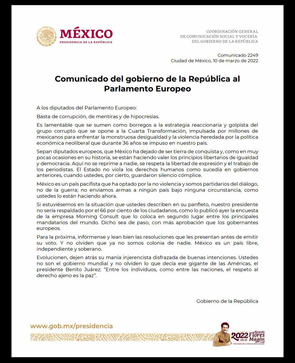 JacoboPuig's tweet photo. A pesar de que es consistente con la corta visión del presidente y su idea de que la mejor política exterior es la interior, este comunicado es un mero panfleto dirigido a esos mexicanos resentidos y con complejo de inferioridad… https://t.co/EP5kogZviK
