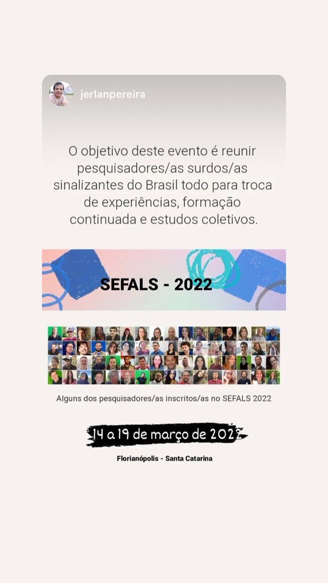 1 Seminário de Formação em Libras e Língua de Sinais Internacional para Doutores e Doutorandos Surdos - DLSB/PPGL/CCE/UFSC