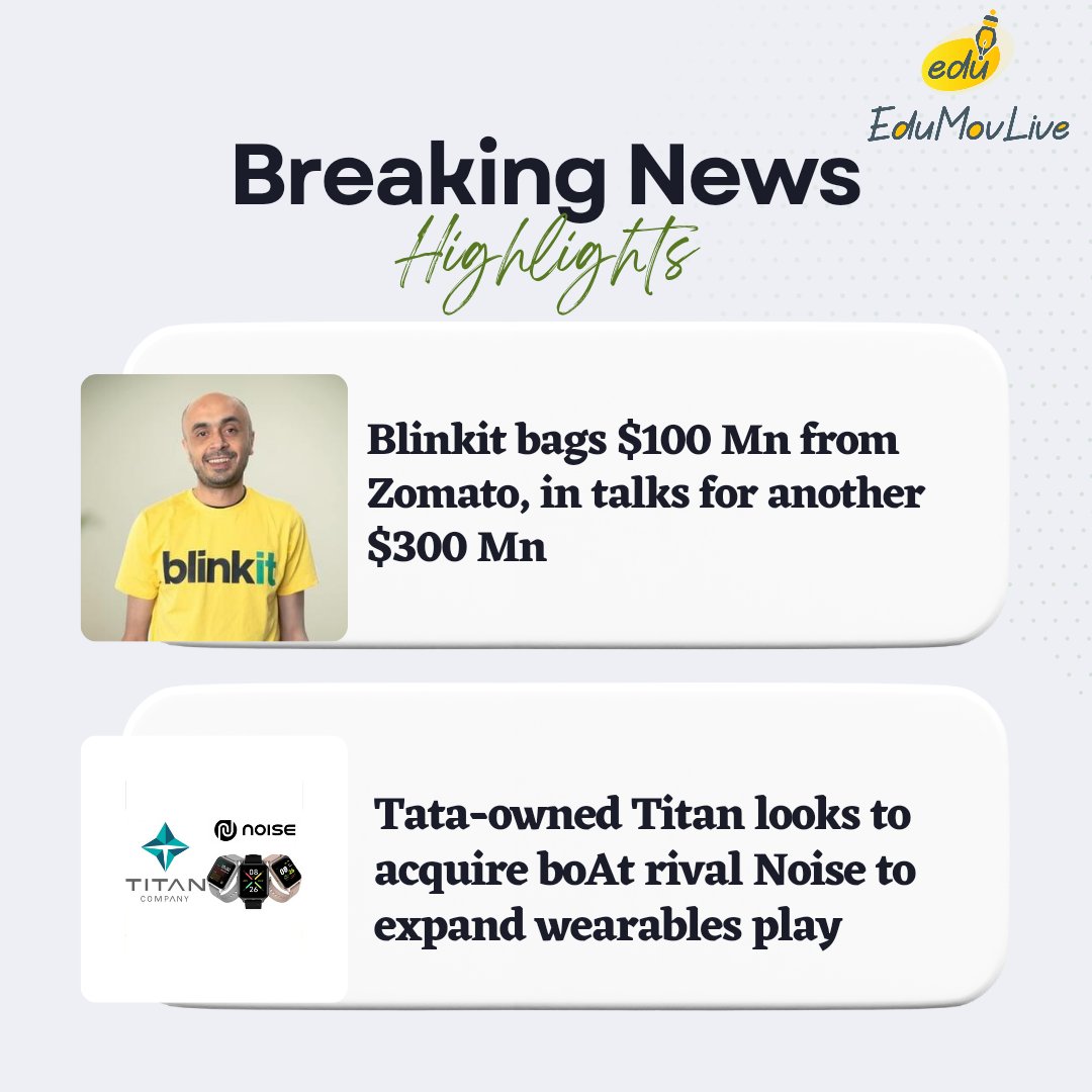 #blinkit focuses on growth and on increasing its speed of execution, while also reducing its burn rate as much as possible.
#Titan The #TataGroup-led company plans to strengthen its presence in the growing wearable segment.
#funding #zomato #grocery #grocerydelivery #startups