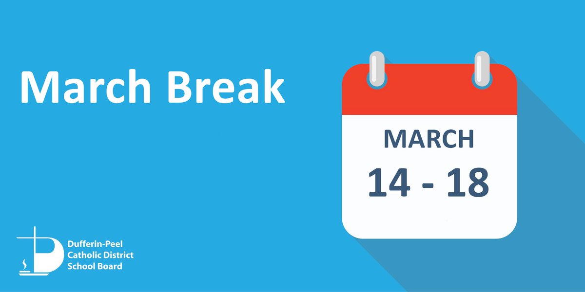 March Break starts soon!

Schools will be closed Monday, March 14 to Friday, March 18. 

We hope you all have a safe and enjoyable March Break.