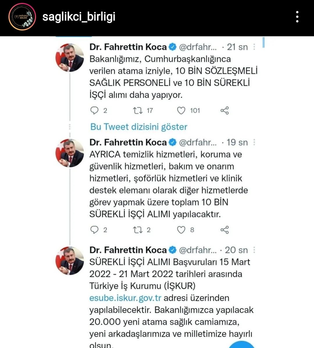 SaglikciBirligi's tweet photo. Aylardır süren bekleyiş Sayın Bakanımız @drfahrettinkoca nın duyurusuyla yerini heyecana bıraktı. Sayın @halis_aygun
Ortada 10 Bin sözleşmeli personel alım tarihi hala yok. İvedilikle açıklama bekliyoruz.
@OSYMbaskanligi
@halileldemir
@fahrettinaltun
#SaglikAtamasindaKilavuzVakti https://t.co/Y9QQj53law