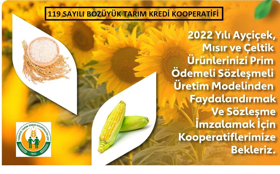 Bozuyuk_TKK's tweet photo. 📣 SÖZLEŞMELİ ÜRETİM DUYURUSU !! 
2022 yılında YAĞLIK AYÇİÇEĞİ  sözleşmeli üretimi yapılacaktır. 
Üreticilerimizin sözleşme imzalayarak Kooperatiflerimize teslim edeceği ürünlerden; 
✅ Yağlık Ayçiçeği için 300 TL/Ton, 
 İLAVE PRİM ödenecektir. https://t.co/Kdn3s8Keys
