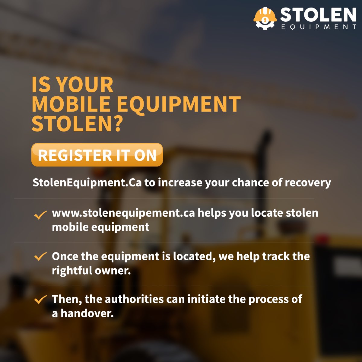 EquipmentStolen's tweet photo. Our centralized database augments the efficiency of finding the equipment and tracking the rightful owner. 

Hence, registering your lost equipment on Stolen Equipment is essential.

Register Now! 
https://t.co/q4bfM0K2HR

#StolenEquipment  #RegisterNow #ReportingProcess https://t.co/iK9AjxeOnA