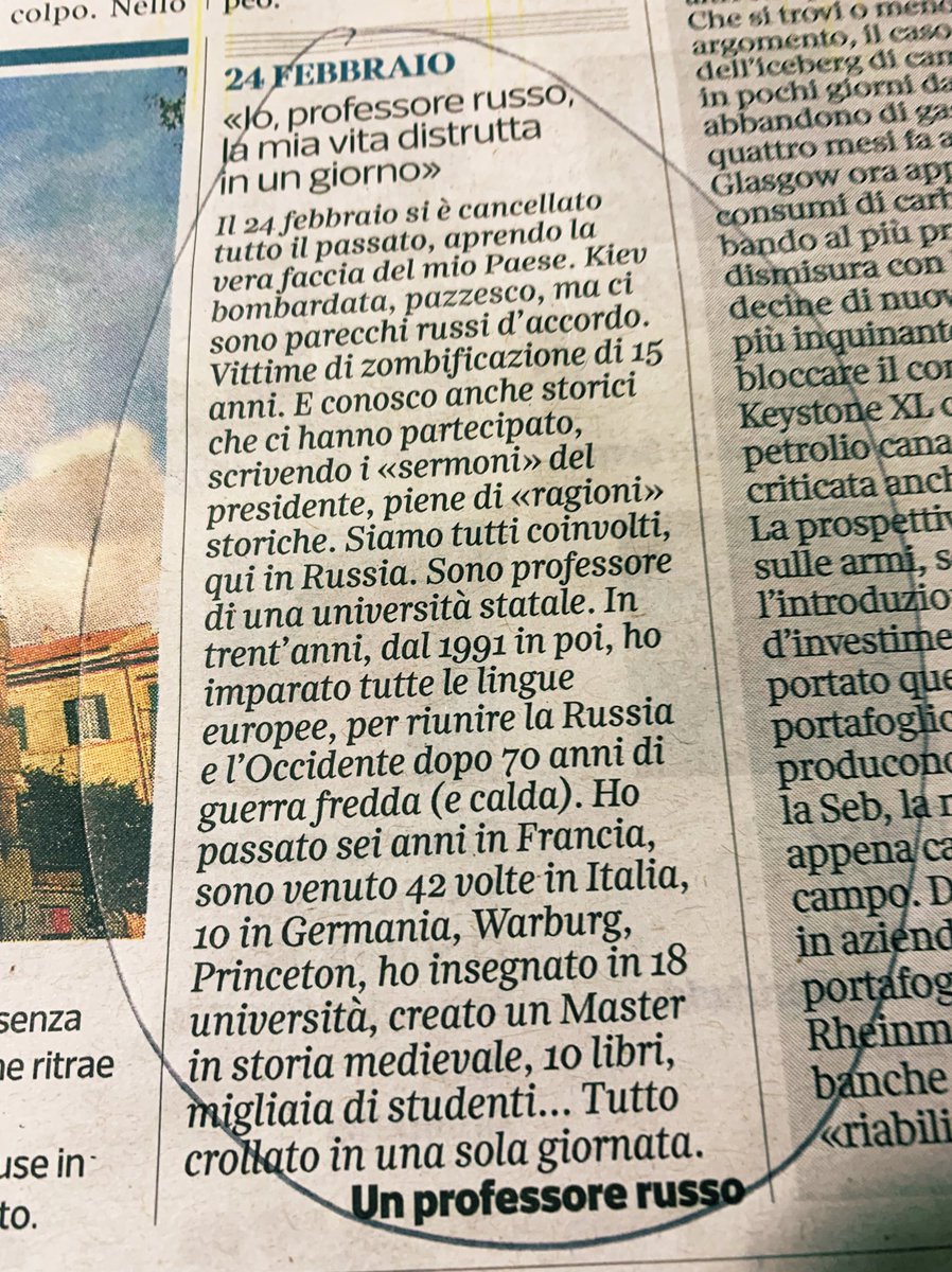 In Russia migliaia e migliaia pensano come il professore che scrive al Corriere oggi. E bisogna tutelarne anonimato, perché la pensano così ma vivono nel terrore di ciò che rischiano a dirlo. È orrendo crimine, voler ridurre la grande anima e cultura russa ai deliri di un bandito