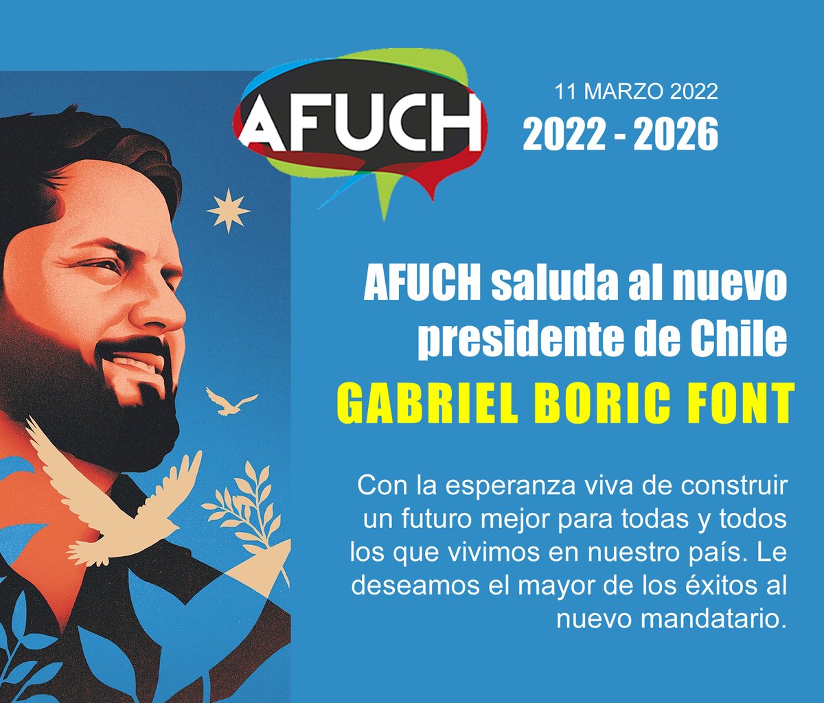 <a href="/AChilecompra/">Asociación de Funcionarios de ChileCompra</a> AFUCH saluda al nuevo presidente de Chile  <a href="/anefchile/">ANEF</a>