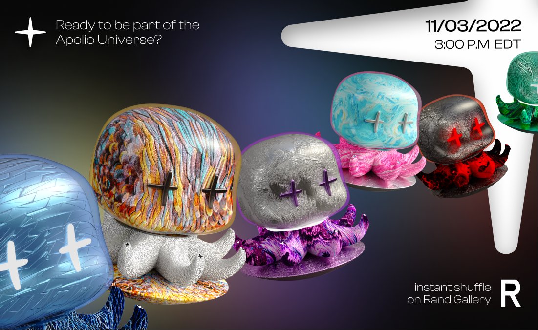 🎉 🐙Apolio Instant Shuffle 🐙 🎉 

Apolio Instant Shuffle will be on <a href="/RandGallery/">Rand</a> TODAY! All 320 Apolios will find their new home at 3.00 P.M EDT. Membership, Teams, Enemies and for more; join our Discord! 
Shuffle Link: randgallery.com/algo-collectio…

#algofam  #AlgoNFT  #ALGONFTs