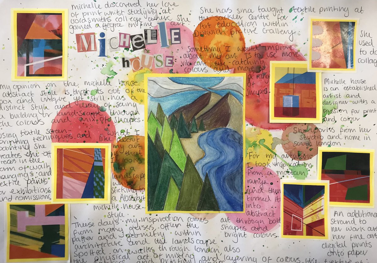 HeadteacherDcc's tweet photo. Artist of the Week - A fantastic piece of research on abstract artist Michelle House by GCSE Art student Sophie (10 Dench). #DCC #DCCTalent #DCCArt #DCCYear10 #BeDDC #GCSEArt #MichelleHouse #AbstractArt https://t.co/5AeW2cQRny