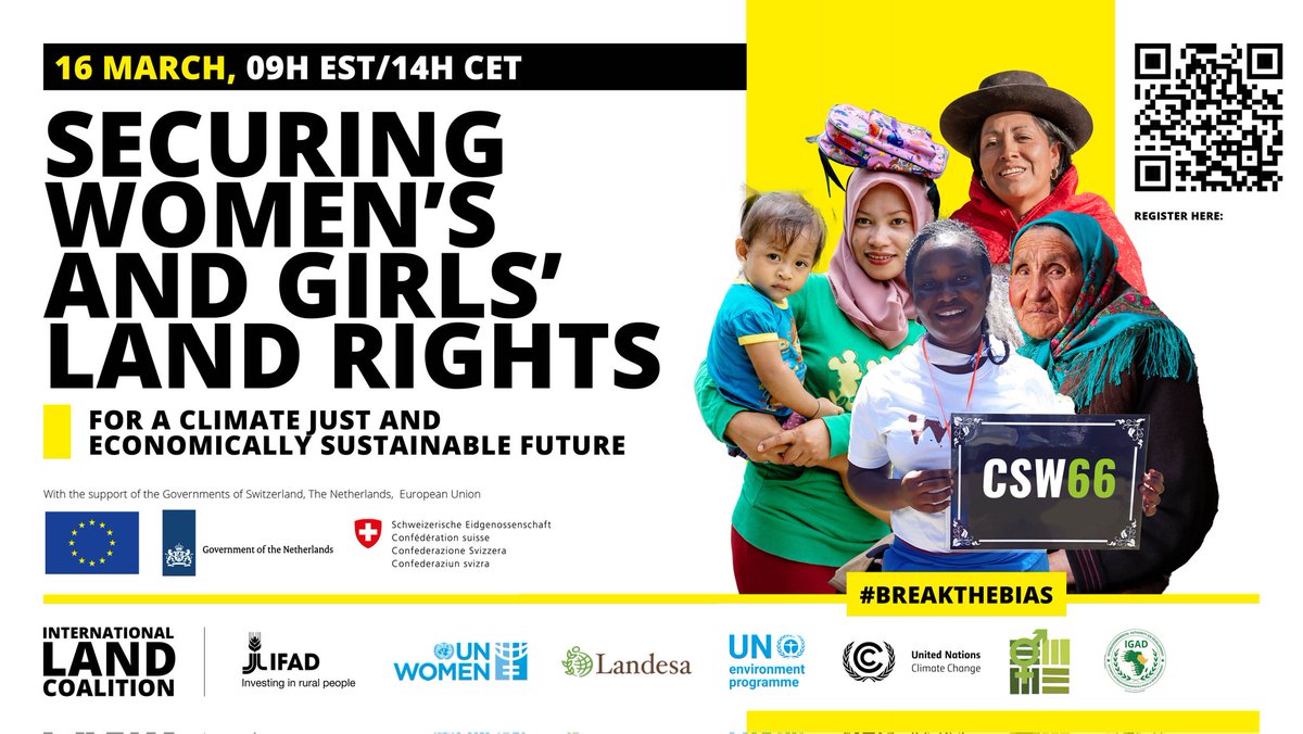 IGADLGP's tweet photo. Let's keep the conversation going! 
Join us at #CSW66 to talk about women's land rights and how they are key to building a climate just and sustainable future. 

🗓️ 16 March 2022
🕐 9 EST / 14 CET
✏️ Register: https://t.co/t5EltmueOO

#United4LandRights #BreakTheBias https://t.co/mmaBXOTtFa