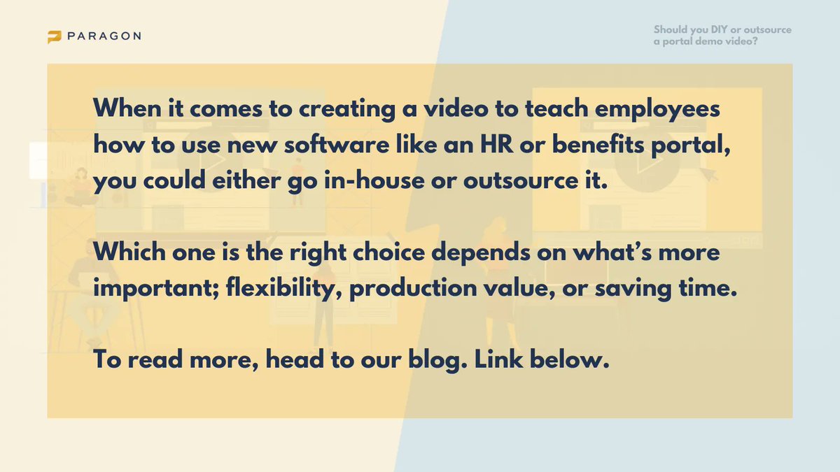 From our article "Should you DIY or outsource a portal demo video?". To read more head to our blog. buff.ly/3vQZV8A #communicationstrategists #designsolutions #b2b #b2e #communicationstrategy #hr #buildbetterrelationships #techsolutions #creativity #innovation #engagement