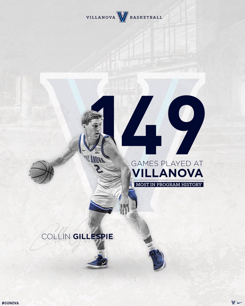 CoachJayWright's tweet photo. Last night @Colling1021 broke the record for most games played with @NovaMBB - Previously held by legendary guard @Philb_5 . We are lucky to have a leaders with passion and devotion to VU Hoops such as Collin and Phil . https://t.co/Zz9n83A5ke