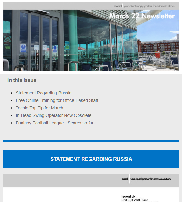 recordUKDirect's tweet photo. Our March newsletter is now available. If you haven't received it and would like a copy, sign up here to join our mailing list 😊https://t.co/juVWNzXisv #automaticdoors #automatedsolutions #revolvingdoors https://t.co/2txKcBRWTu