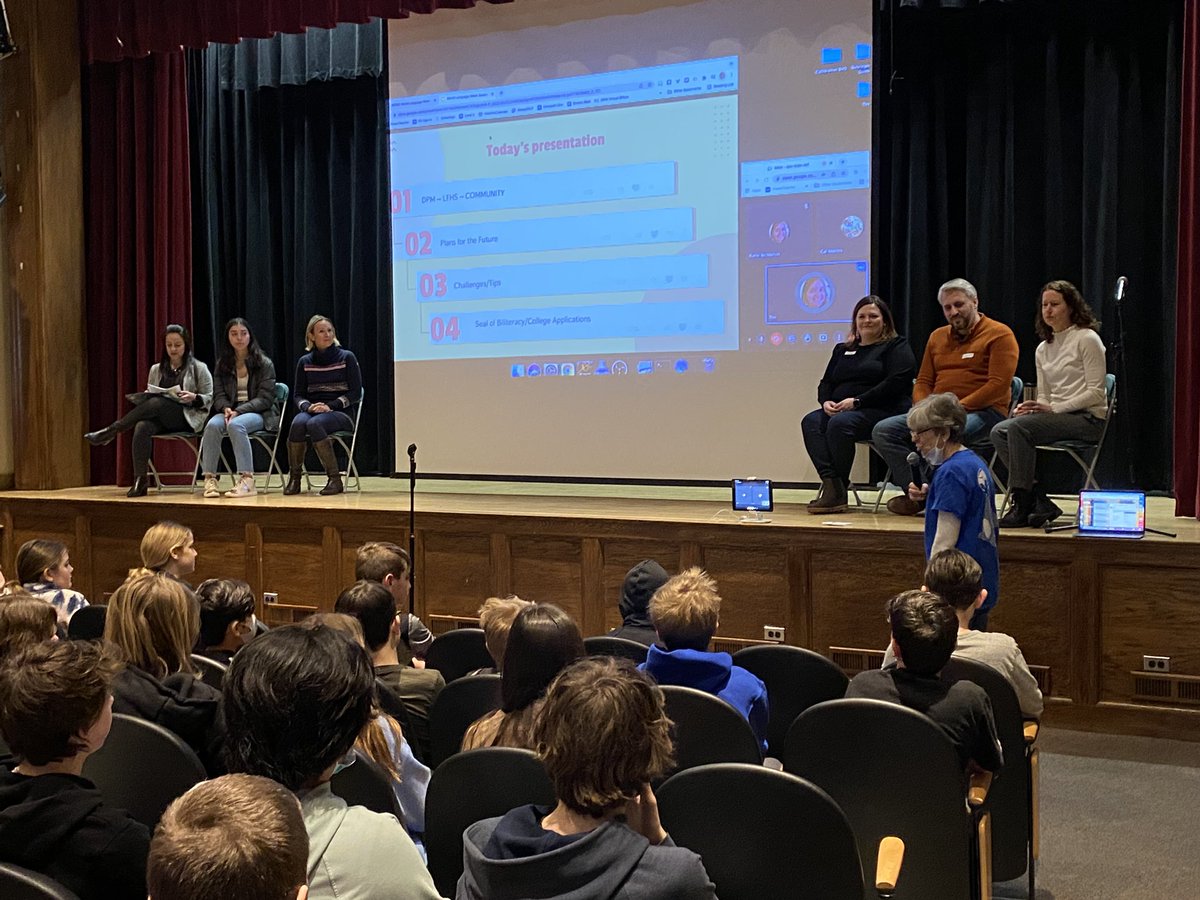 PrincipalHerion's tweet photo. World Language Panel at DPM this morning. Parents &amp; community members share experiences as multi-lingual individuals including business &amp; personal communication. Thanks to @jswisher1956 for moderating! #worldlanguageweek #findingjoy67 #allin67 https://t.co/OlawzVRGOr
