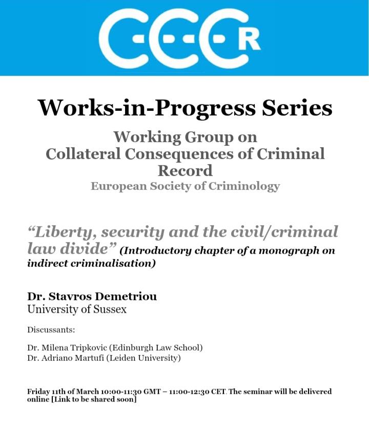 ✍️🌄 This morning we had a very interesting and engaging WiP Seminar focusing on <a href="/Stavros_Demetri/">Stavros Demetriou</a>'s draft chapter on "Liberty, security and the civil/criminal  law divide”.

Many thanks to the participants, especially the discussants <a href="/TripkovicMilena/">Milena Tripkovic</a> and @AdrianoMartufi   #CCCR