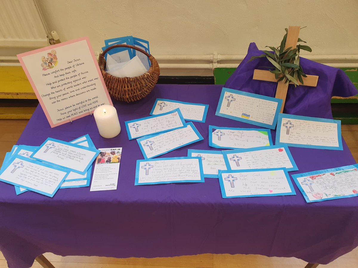 StJosephsrbkc's tweet photo. This week we held a really moving prayer session for Ukraine - pupils were encouraged to write down peace prayers to pray for the end of conflict. Thank you to all who took part. https://t.co/iQ2ui2civW