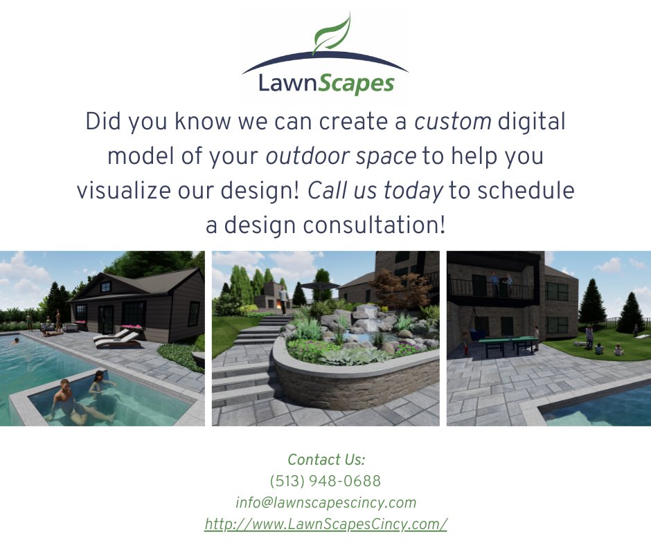 Looking to upgrade your outdoor space this year? LawnScapes can create a custom digital model of your outdoor renovation! Call us today to create your dream outdoor space!
DESIGN • BUILD • MAINTAIN
#Deisgn #Rennovation #Custom #LawnScapes #Cincinnati #Outdoorrenovation