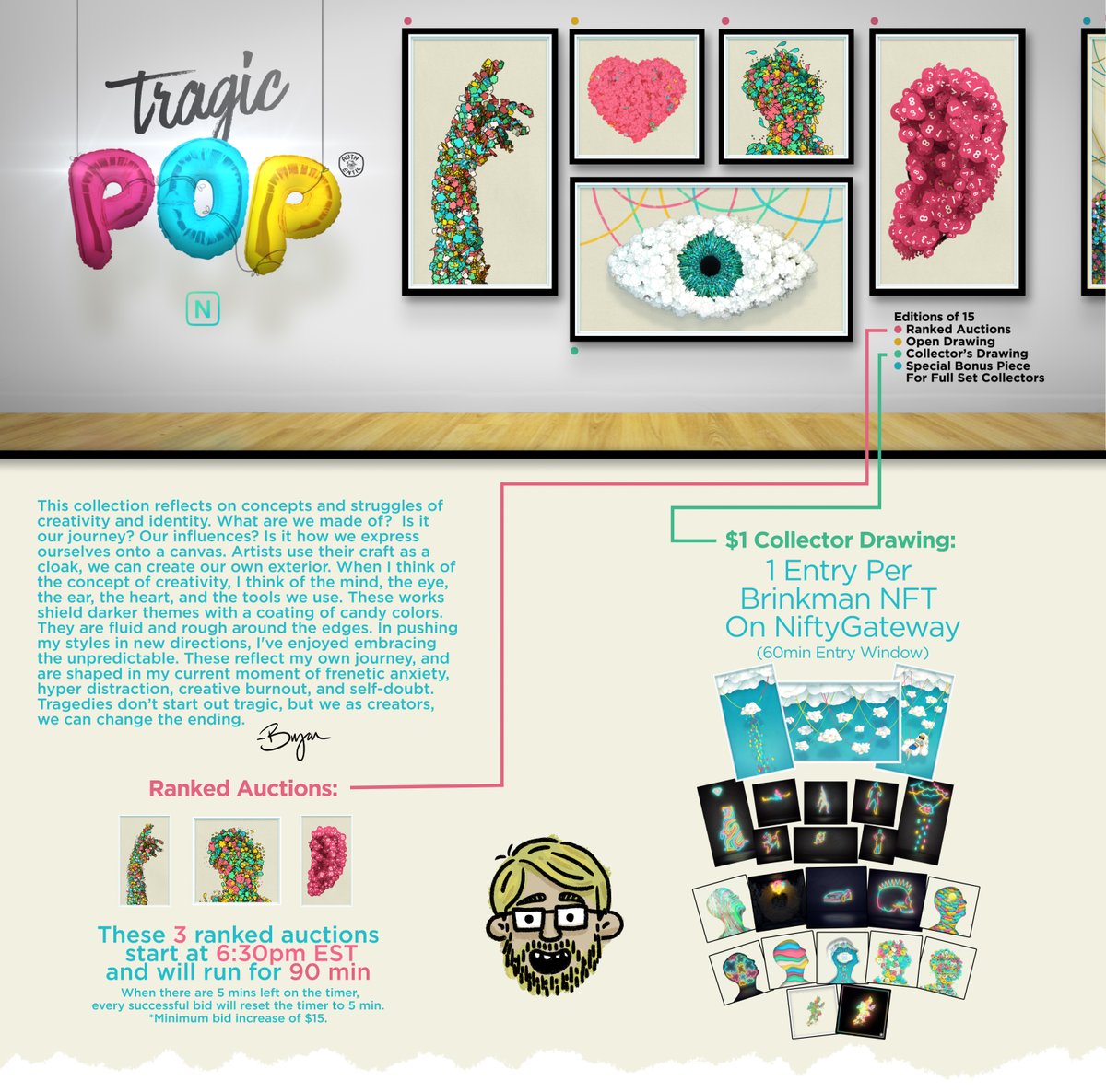 Apologies, but today I'm gonna shill, bear with me, it'll be lots of fun surprises :)

✨Tragic Pop✨
   <a href="/niftygateway/">Nifty Gateway Studio</a> 
    6:30PM EST
       TONIGHT

....hey what's that secret piece off-screen 👀🤔