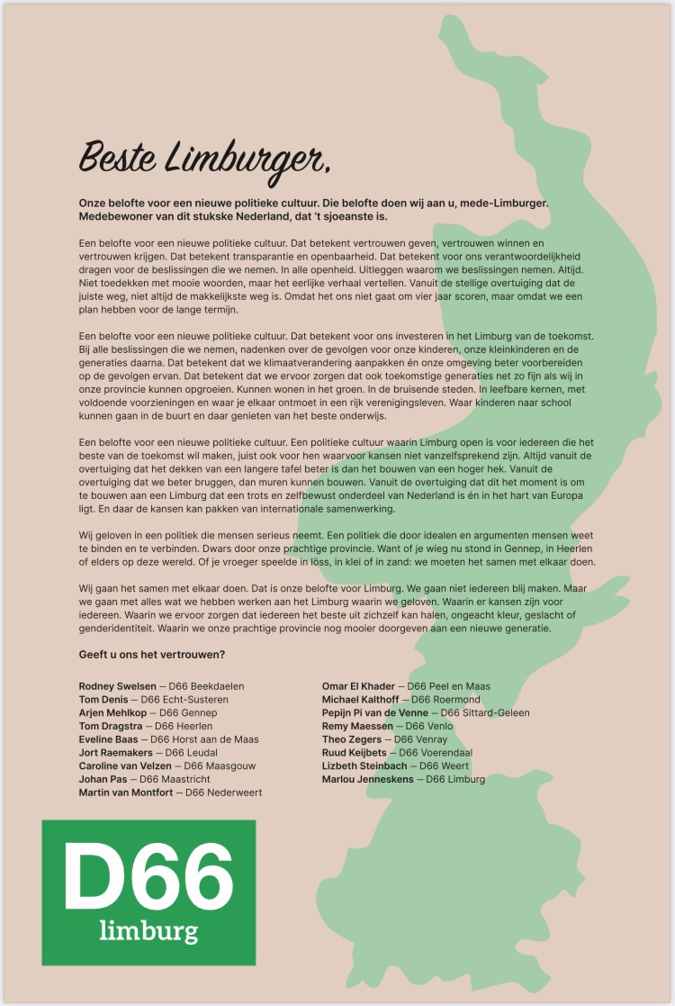 Onze belofte voor een nieuwe politieke cultuur.