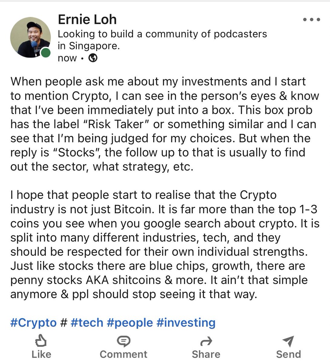 I think the mindset toward crypto needs to change. 

#crypto #mindset #stocks #investing #people