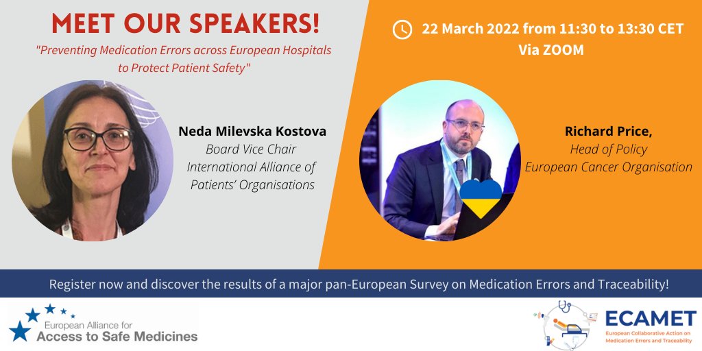 ⏰Only ten days left until our #ECAMET roundtable debate on #medicationerrors. Join @nedamk, from @IAPOvoice and @RichardinBXL, from @EuropeanCancer to discover the results of a major pan-European Survey ❗ Click here for more info 👇 ecamet.eu/news/ #patientsafety