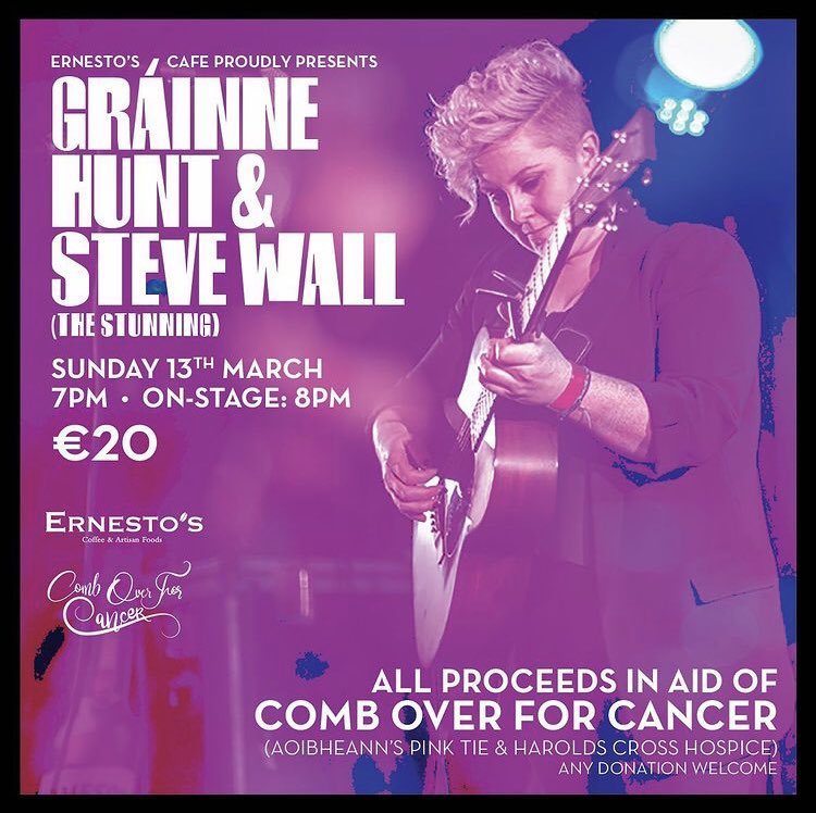 CombOverFC's tweet photo. Last call for Tix
March 13th - 7pm

Pop into Ernesto’s Cafe this Sunday for an evening of music from the talented Grainne Hunt and @stevethewall. There’s still a few tickets left, so pop in and grab yours today - €20 each.

To donate: https://t.co/FagAaRoKxh

#CombOverForCancer https://t.co/0d2lAAoJlQ