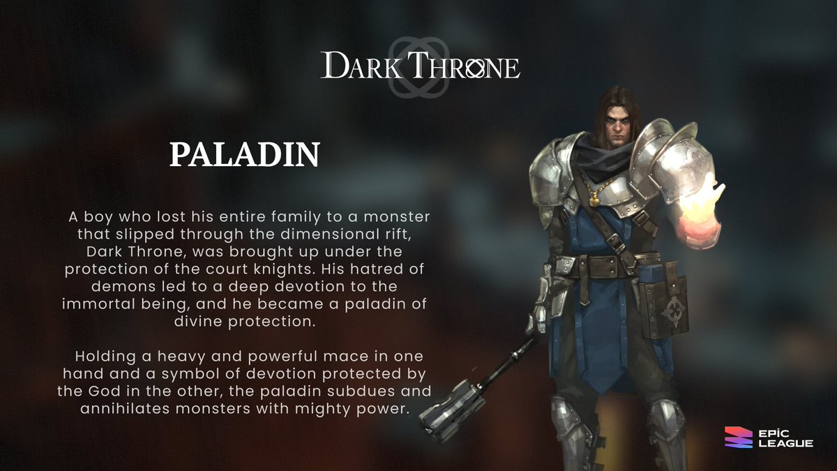 epicleagueteam's tweet photo. Introducing #PALADIN, the first hero of DARK THRONE.
To celebrate the reveal of our first hero, we are holding a 5 WL spots giveaway Discord event.

To enter👇
⚡️within 24 hrs
➜ Join Discord: https://t.co/OiiNKPEJvj
➜ RT&amp;Like
➜ Follow @epicleagueteam

#p2e #darkthrone #NFT https://t.co/bnXxvNq0VW