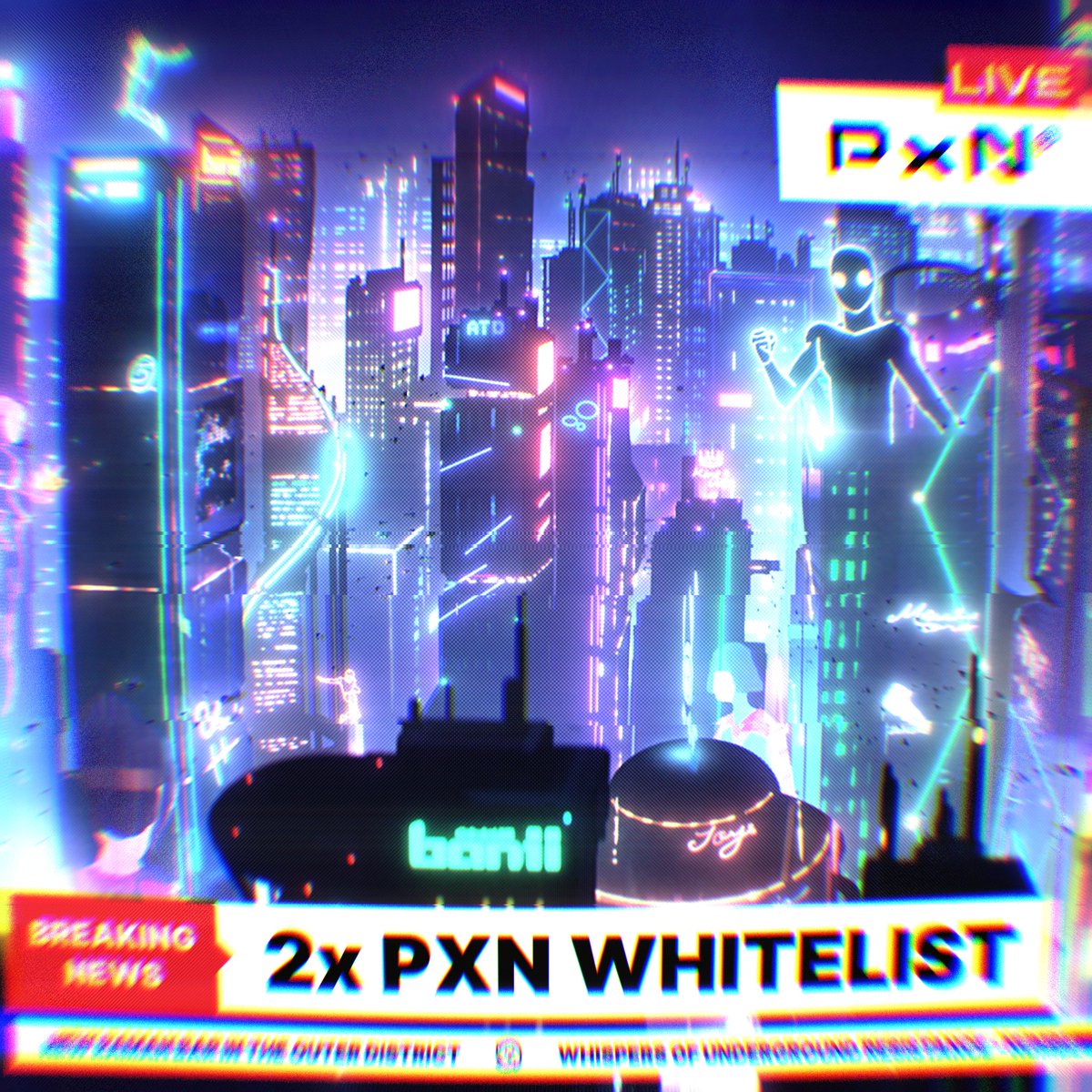 🌆🍜🌆🍜🌆🍜🌆🍜🌆🍜
2x PXN WL

TO ENTER:
1. Follow <a href="/dexd0x/">DΞX</a>
                 &amp; <a href="/projectPXN/">Phantom Network</a>

2. Like and RT
3. Tag 5+ friends
4. Show me something cyberpunk

You have 48 hours

#PxN #NFT #NFTCommunity #NFTGiveaway #NFTs