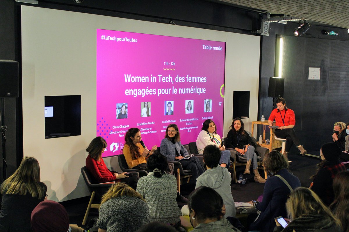 Women in Tech, des femmes engagées pour le numérique - table ronde de #laTechPourToutes.

Avec <a href="/ClaraChappaz/">Clara Chappaz</a> <a href="/LaFrenchTech/">La French Tech</a> , <a href="/josephinegoube/">Joséphine Goube</a> <a href="/SistechGlobal/">Sistech</a> , <a href="/lhofde/">Lucile Hofman</a> <a href="/ENGIEgroup/">ENGIE</a> , @SolenneBLG <a href="/digital_ladies/">Digital Ladies &Allies⚡️#WoGiTech #VivaTech 🎉</a> et <a href="/SalmaBakouk/">Salma Bakouk</a> <a href="/Siffletdata/">Sifflet</a> !

Programme sur latechpourtoutes.fr