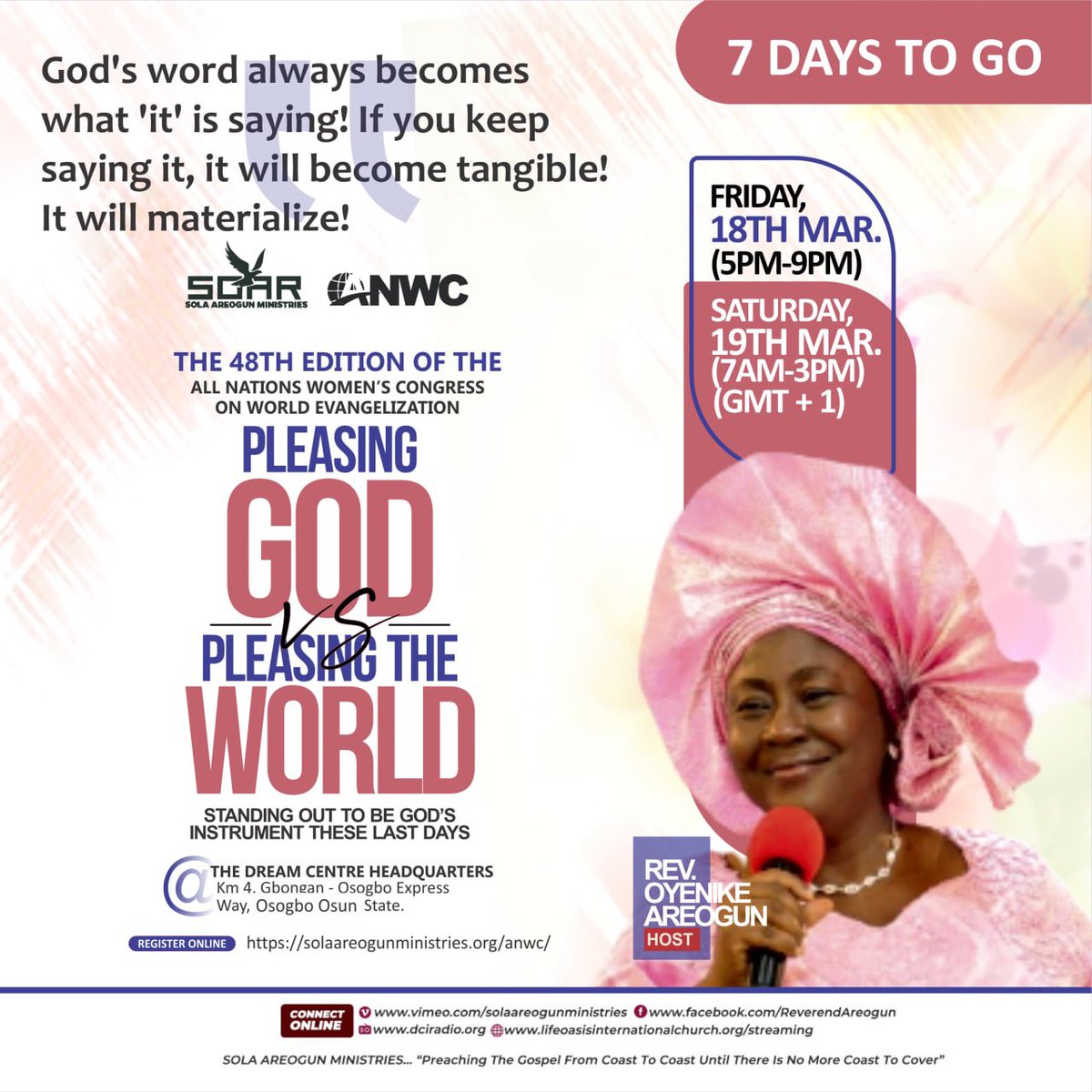 ReverendAreogun's tweet photo. Wow! 1 week to go! #48thANWC #RevOyenikeAreogun https://t.co/fVIncROOwr