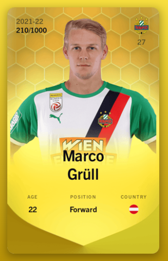SorareAustria's tweet photo. 🎁 #NFT #GIVEAWAY 🎁

We're celebrating GW252 on #Sorare ! 

@SharpSorare and me are giving a limited card of the @skrapid POTY : Marco #Grüll, one of my fav player !

1⃣ Follow @SorareAustria &amp; @SharpSorare
2⃣ ❤️ &amp; retweet 🔁 this post.

Winner will be announced on Monday at 8pm https://t.co/m9mJPfSbmr