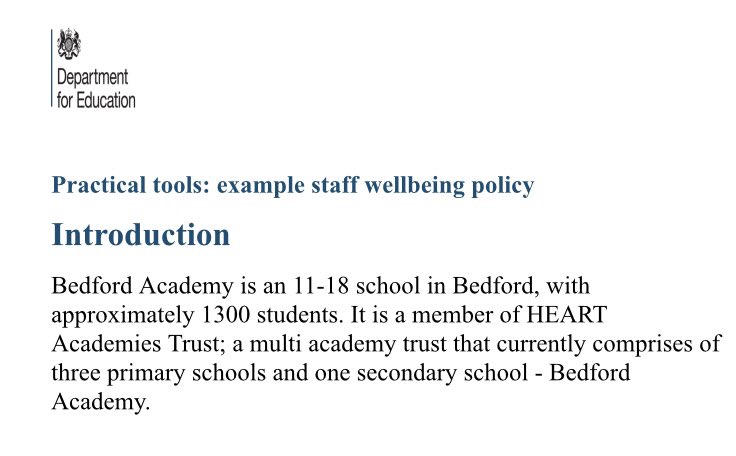 We’ve been published by DfE in the Wellbeing and Workload: School Workload reduction toolkit! #sharinggoodpractice #staffwellbeingpolicy <a href="/c_deller/">Mr C Deller FCCT</a> <a href="/educationgovuk/">Department for Education</a> <a href="/Bedford_Academy/">Bedford Academy</a> <a href="/heartacadtrust/">HEART Academies Trust</a>