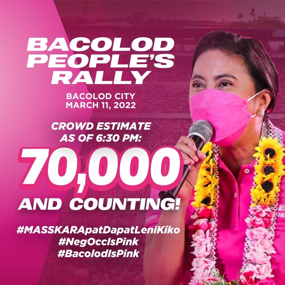 newswatchplusph's tweet photo. Negrenses did it! 

Organizers say 70,000 supporters attend the grand rally of Leni-Kiko in Bacolod City. #TheFilipinoVotes | @anjocalimario https://t.co/STFXB4Ehu1