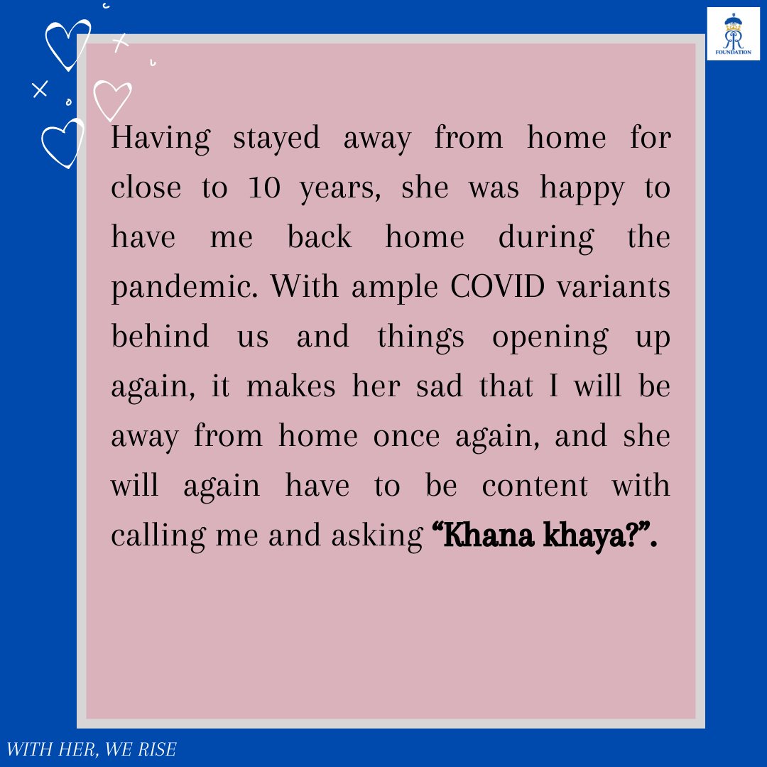 Ending this week's tribute campaign with a heartening note written by Abhijeet Singh of <a href="/rajasthanroyals/">Rajasthan Royals</a> for his mother ' “Khana khaya?” Hearing my mum’s voice on the phone, no matter how hard a day it has been, has a soothing effect..' 

 #womeninourlives