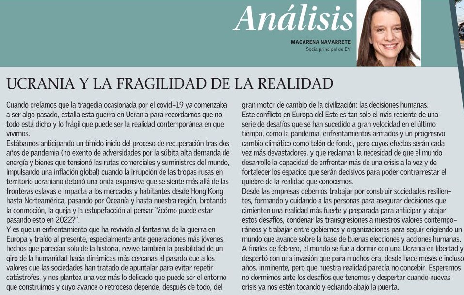 EYChile's tweet photo. Revisa la columna de Macarena Navarrete, nuestra socia principal, vía @ElMercurio_cl 🔗 https://t.co/RPEnSnVMcm https://t.co/1vWoMqhdOD