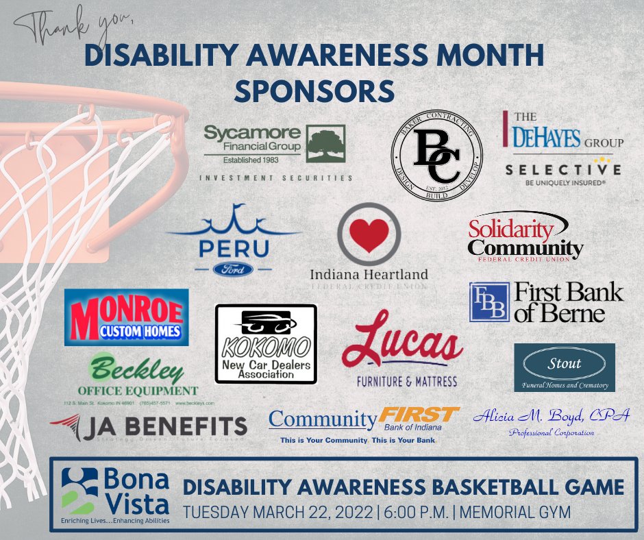 Thank you to all our Disability Awareness Month sponsors!

Check out bball.givesmart.com for more info on the Disability Awareness Game coming up on March 22.