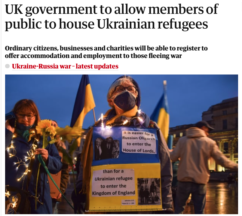 Jonathan_K_Cook's tweet photo. Let me get this straight. The UK policy is to block refugees from wars we caused in the Middle East from crossing the Channel, putting them at risk of drowning, but to fast-track refugees from Ukraine. Is it ok to admit this policy is racial profiling? Or is it still too early? https://t.co/Ln0bayURny